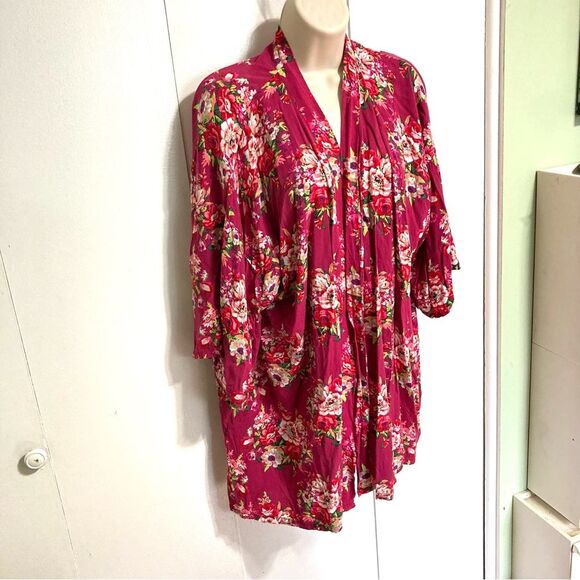 Swim Cover up KIMONO Duster Floral Wide Sleeves Mini One Size Fits Most - Picture 3 of 9